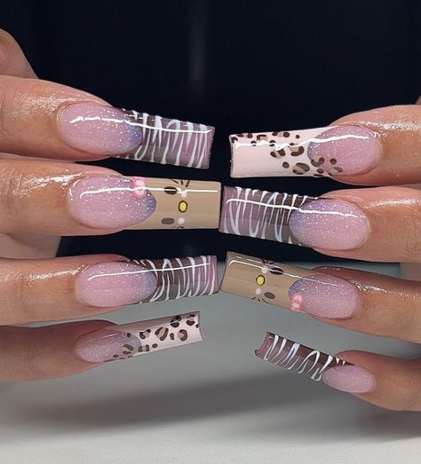 Zebra Print Nails, Cheetah Print Nails, Zebra Nails, Cheetah Nails, My Bae, Hello Kitty Nails, Long Square Acrylic Nails, Cat Nails, Square Acrylic Nails