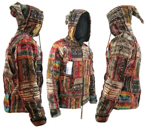 #boho #bohemian #bohofashion #mtnboho #mountainboho  #festivalfashion #festivalwear #bohoman #mens #coats #jacket #hoodie #mtnboho #mountainboho #mountainbohemian #gypsy Psytrance Clothing, Nomad Fashion, Hippie Hoodie, Hoodie Refashion, Wizard Hat, Style Masculin, Apocalyptic Fashion, Indian Men Fashion, Knitted Jacket