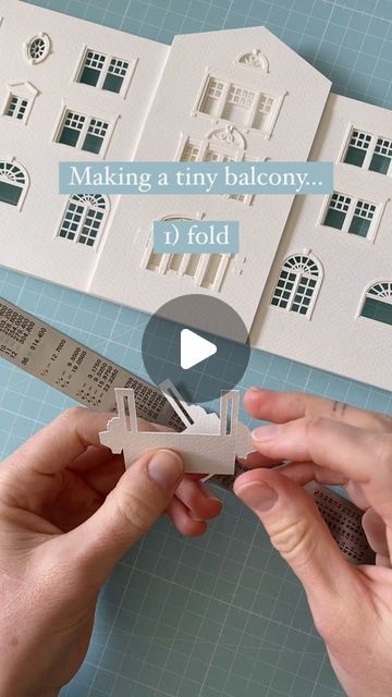 Emi Hazlett on Instagram: "Ok, you guys wanted some more ‘making of’ content ✨ so here I am creating one of the tiny fiddly balconies for my latest piece! ✂️ 😊   #paperartist #paperart #modelmaker #paperarchitecture #architecturalmodel #paperbuilding #makingof" Paper Construction Architecture, Paper Building Techniques, Free Papercraft Templates Printables, Paper Buildings Architecture, Paper Folding Architectural Models, Paper Model Architecture, Pop Up Architecture Paper, Papercraft Templates Printables, Tiny Balcony