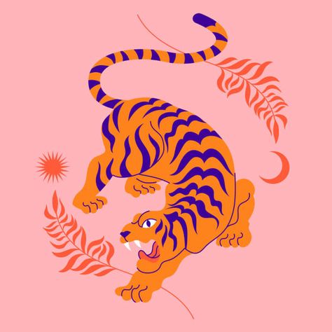 Art Tigre, Asian Tigers, Chinese Tiger, Tiger Vector, Tiger Drawing, Tiger Illustration, Tiger Painting, Floral Branch, Tiger Design