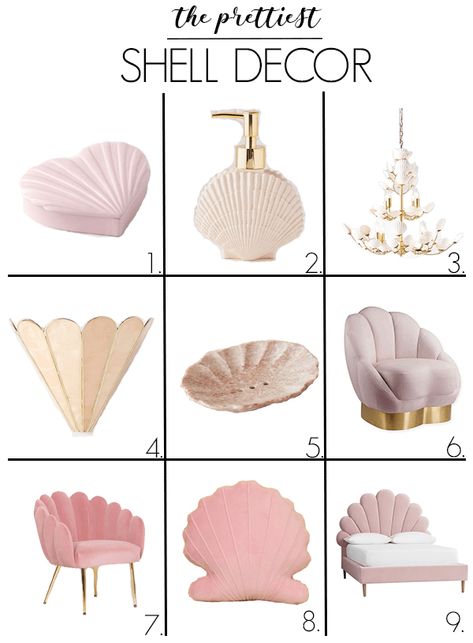 Mermaid Core Interior, Seashell Themed Bedroom, Round Room Decor, Seashell Bedroom Ideas, Mermaid Core Home Decor, Seashell Bedroom Decor, Mermaidcore Interior, Modern Mermaid Room, Sea Shell Bedroom