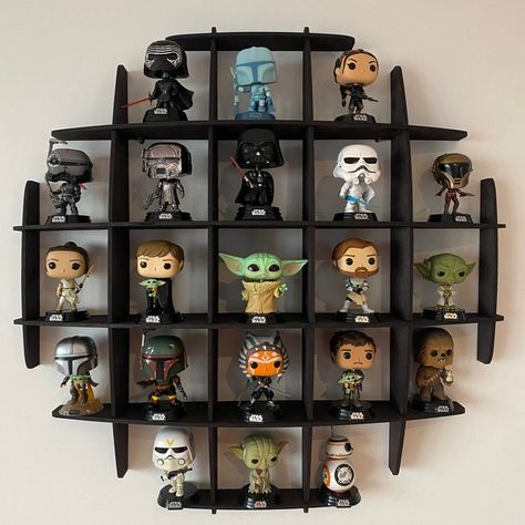 A Figure wall shelf is a versatile and stylish way to display your favorite figures. Whether you collect action figures, vinyl toys, or other small figurines, this shelf is designed to fit them perfectly. The shelf comes in two different sizes, 23.4 inches and 30 inches, so you can choose the one that best fits your collection. The shelf is made from high-quality wood, which gives it a sturdy and durable feel. The wood is available in six different colors, so you can choose the one that best mat Star Wars Funko Pop Display, Funko Collection Display, Funky Pop Display Ideas, Funko Shelf, Funko Pop Shelf, Funko Pop Display Ideas, Pop Shelf, Mini Figure Display, Led Shelf