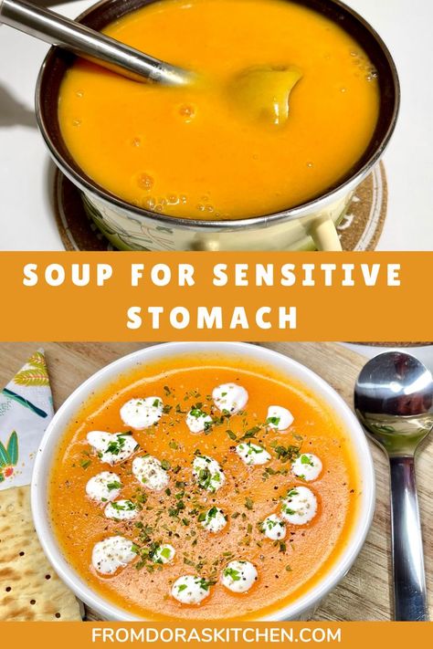 Soothe your belly with this delicious soup for sensitive stomach that’s perfect for a cozy night in! One of the best sensitive stomach recipes, it’s gentle yet flavorful. Plus, it's one of those sensitive stomach easy meals you can cook in no time! Sensitive Stomach Recipes, Dora Kitchen, Miracle Soup, Carrot Potato Soup, Perfect Diet, Carrots And Potatoes, Food Allergens, Sensitive Stomach, Upset Stomach