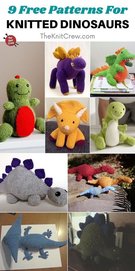 Knitted Dinosaur, Dinosaur Patterns, Knitting Projects Free, Teddy Bear Knitting Pattern, Knitted Stuffed Animals, Knitted Toys Free Patterns, Animal Knitting Patterns, Beginner Knitting Patterns, Knitting Patterns Toys