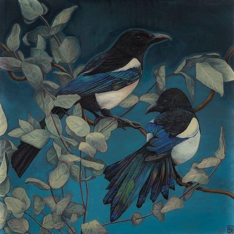 THE OTHER SIDE OF ART | Georgia Cox (1975) Artista Británica Contemporary Wildlife Art, Magpie Tattoo, Magpie Art, Bath England, Representational Art, Modern Art Paintings, Falmouth, Two Birds, British Artist