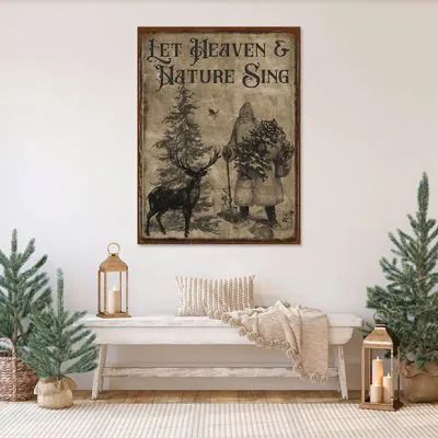 NATURE SINGS | Shop Sales Events Antique Farmhouse Large Christmas Signs, Heaven And Nature Sing Christmas, Country Primitive Decorating, Home Decor After Christmas, Rustic Christmas Signs, Rustic Christmas Mantle, Let Heaven And Nature Sing, Woodland Santa, Vintage Christmas Sign