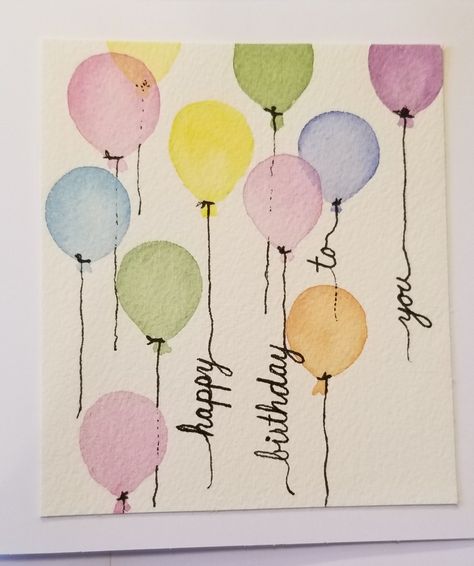 Cute Watercolor Cards Happy Birthday, Cute Watercolor Birthday Card Ideas, Watercolor Birthday Cards Easy, Hand Painted Birthday Cards Acrylic, 18th Birthday Cards Diy, Easy Watercolor Birthday Cards Diy, Happy Birthday Watercolor Card Diy, Inside Birthday Card Ideas, Watercolour Birthday Cards Simple