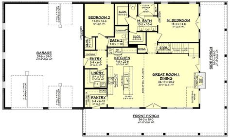 Barndominium, Farmhouse, Southern, Traditional House Plan 82913 with 4 Beds, 3 Baths, 4 Car Garage Level One Barndominium Floor Plans 4 Bedroom, Corner Porch, 2 Story House Plans, 2 Story House, Floor Plans 4 Bedroom, Barndominium House, Barn Plan, Barndominium Plans, Barndominium Floor Plans