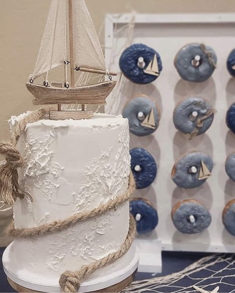 Sailboats Baby Shower Party Ideas | Photo 1 of 10 | Catch My Party Yacht Birthday Party Ideas Decoration, Sailboat Party Theme, Boat Baby Shower Ideas, Pool Party Baby Shower Ideas Boy, Sailboat Baby Shower Theme, Nautical Boy Baby Shower Ideas, Nautical Baby Shower Ideas, Sailor Baby Shower Theme, Ahoy Its A Boy Baby Shower Ideas