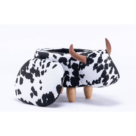 This bright adorable cow storage ottoman is perfect for all ages and makes a great gift. Constructed from a sturdy wooden frame that offers lasting durability. This ottoman is designed for sitting, and the built-in storage compartment can be used for organizing clothes, blankets, books, toys, shoes, etc. It is easy to assemble, sturdy and durable. Cow Ottoman, White Storage Ottoman, Kids Ottoman, Ottoman With Storage, Black And White Cow, Black Ottoman, White Storage, White Cow, Toddler Furniture