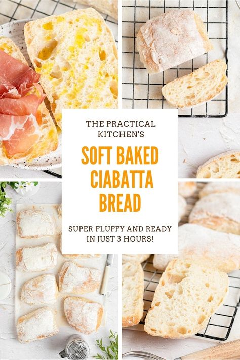 Whip up a batch of soft and fluffy ciabatta bread in just 3 hours with this easy recipe! Perfect for sandwiches or dipping in olive oil. Soft Ciabatta Bread Recipe, Homestead Vibes, Homemade Ciabatta, The Practical Kitchen, Homemade Ciabatta Bread, Ciabatta Bread Recipe, Ciabatta Rolls, Ciabatta Bread, Practical Kitchen