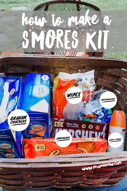 Camping Smores Kit, Campfire Basket Ideas, S’more Basket Ideas, Bonfire Basket Ideas, Smores Raffle Basket Ideas, Campfire Gift Basket Ideas, S’mores Gift Basket Ideas, S'more Gift Basket, Smores Basket Ideas For Raffle