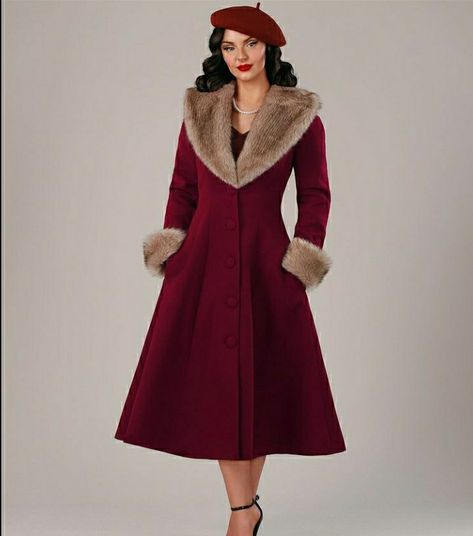 Winter Street Fashion, Mode Pin Up, 50s Clothing, Rockabilly Dresses, Dresses 50s, Mode Retro, Retro Coat, Fancy Frocks, Winter Street