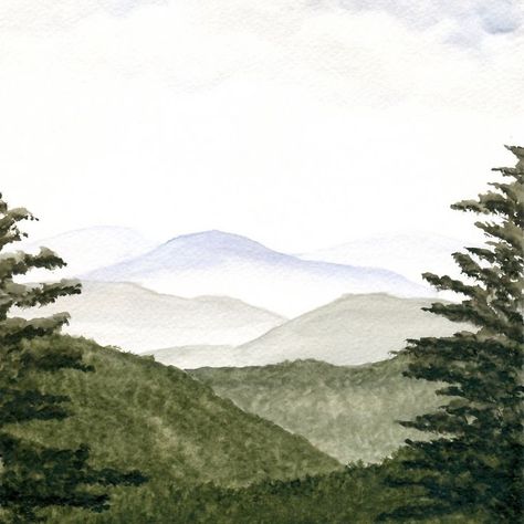 Atmospheric Perspective, Yankee Doodle, Watercolor Art Landscape, Mountain Landscape Painting, Watercolor Landscapes, Watercolor Sky, Soft Edges, Mountains Landscape, Easy Canvas Painting