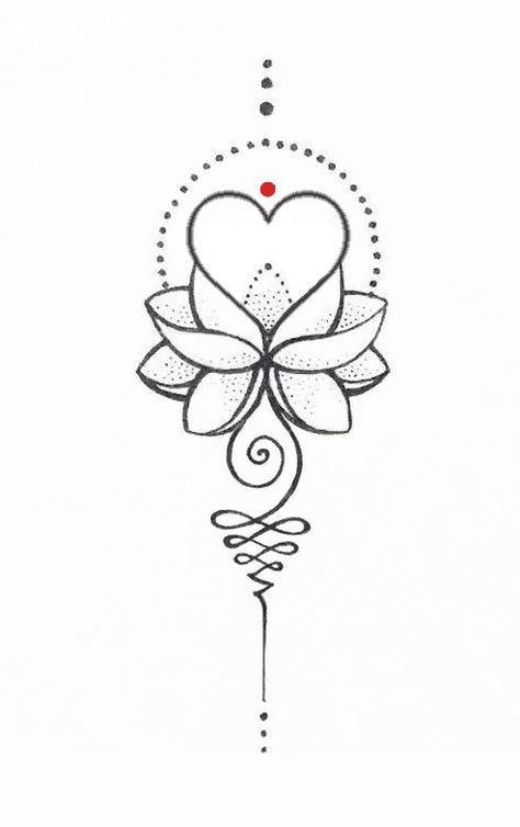 Heart Design Lotus And Heart Tattoo, Heart Unalome Tattoo, Unalome Tattoo With Heart, Unalome Heart Tattoo, Heart Unalome, Dotwork Tattoo Mandala, Herz Tattoo, Unalome Tattoo, Polynesian Tattoos