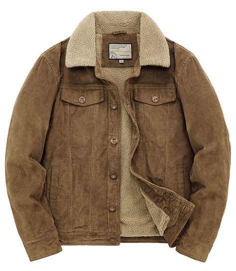 PRICES MAY VARY. 100% Cotton Imported Button closure Hand Wash Only Corduroy fabric. Lining: 100% Polyester Thicken and thermal, keep warm in winter Features: Loose Fit/ Turndown lapel collared jacket/ Button down front/ Long sleeves with buttoned cuffs/ 2 Chest pockets and 2 side pockets/ 1 Inner pocket/ Solid color- khaki, grey, black, coffee Versatile jacket: This corduroy jacket is fitted for men and boys as daily wear winter thicken corduroy jacket, wear to work office sherpa lined jacket c Outfits Quotes, Corduroy Coat, Jean Jacket Men, Trendy Jackets, Corduroy Shorts, Mode Jeans, Herren Outfit, Denim Jacket Men, Parka Coat