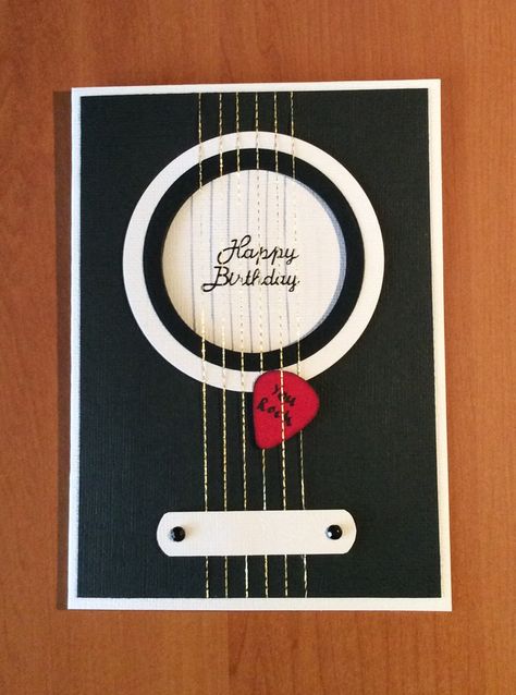 Birthday Gifts For Guitar Players, Birthday Cards For Music Lovers, Music Theme Card Ideas, Diy Gifts For Guitar Players, Guitar Cards Ideas, Music Themed Birthday Cards, Guitar Cards Handmade, Guitar Birthday Card, Guitar Gifts For Him