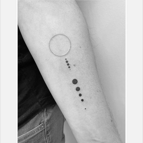 Solar System Tattoo Minimalist, Space Arm Tattoo, Geometric Universe Tattoo, Physics Tattoos, Winter Tags, Queen Of Hearts Tattoo, Astronomy Tattoo, Solar System Tattoo, Army Tattoos