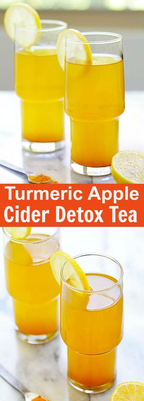 Turmeric and Apple Cider Vinegar Detox Tea – healthy detox tea made with turmeric, apple cider vinegar and honey. A beverage that you can drink daily | rasamalaysia.com Apple Cider Vinegar And Honey, Apple Cider Detox, Juice Shots, Body Improvement, Apple Cider Vinegar Remedies, Detox Tea Cleanse, Detox Foods, Vegan Journey, Healthy Detox Cleanse