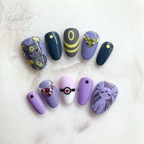 All Posts • Instagram Espeon Nail Art, Eevee Nail Art, Nail Designs Pokemon, Pokemon Nails Art, Umbreon Nails, Pokemon Inspired Nails, Sylveon Nails, Pokemon Nails Acrylic, Stardew Valley Nails