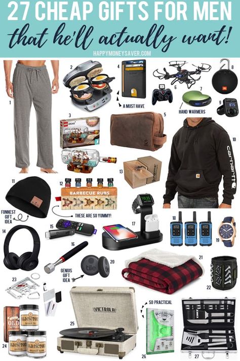 The 27 BEST cheap gifts for men that he'll actually want and that he will actually use! | happymoneysaver.com #christmas #cheap #inexpensive #shoppingformen #men #gifts #presents Cheap Gifts For Men, Christmas Gifts For Men, Cheap Gifts, Best Gifts For Men, Birthday Gift For Him, Birthday Gifts For Boyfriend, Affordable Gifts, Mens Birthday Gifts, Gift Ideas For Men