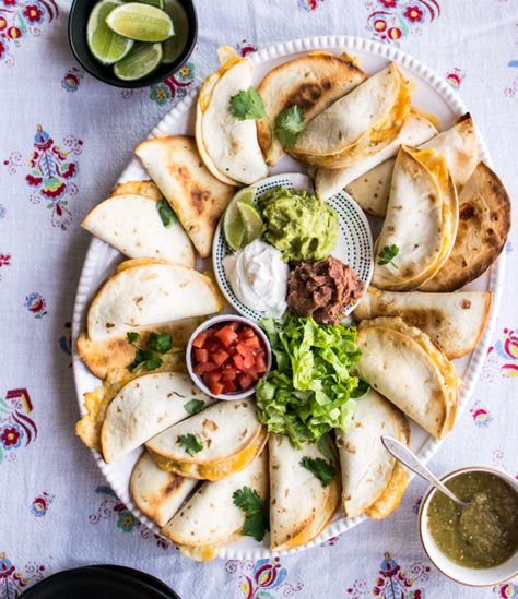 Mini Green Chile Chicken Quesadillas | Carolyn's Cooking Mini Quesadillas, Hosting Recipes, Mexican Food Recipes Appetizers, Mexican Shredded Chicken, Chicken Minis, Mexican Menu, Green Chile Chicken, Green Chicken, Board Party