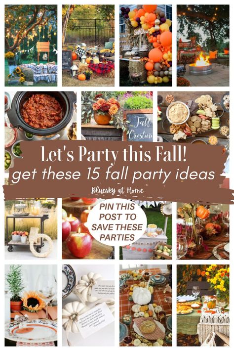 15 Best Fall Party Ideas for your Seasonal Entertaining. Want the best suggestions for themes, decorations, and menu for your fun fall party? Here are ideas, tips, and suggestions to help you host a harvest-time celebration that your friends and family will love to attend and you will love to host. Save this post for all the great party ideas. Autumn Bonfire Party, Halloween Fall Party Ideas, Fall Themed Outdoor Party, Ladies Fall Party Ideas, Fall Garden Party Ideas, Backyard Fall Party Ideas, Fall Adult Party Ideas, Fall Ladies Night Party, Fall Party Themes For Adults