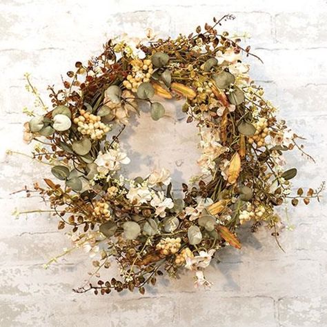 Fall Floral Wreath, Christmas Door Hangings, Wooden Roses, Faux Leaf, Wreath Hanger, Greenery Wreath, Gold Cream, Fall Floral, Fall Wreaths