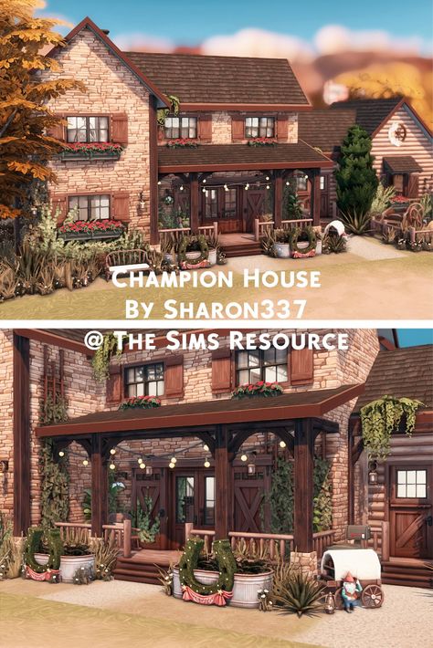 Created for: The Sims 4

Champion House is a Detached Family Home perfect for a family of 5.
It's built on a 30 x 20 lot in Chestnut Ridge.
There is a Living Room, Kitchen, Dining Room, Study, Laundry, 3 Bedrooms, and 3 Bathrooms.
Outside is a Horse Stable, Garden area, BBQ, and Eating Area.
All for only $93,070 Simoleons.

Download @ https://www.thesimsresource.com/downloads/1670780

No Custom Content is required for this home. Chestnut Ridge Sims 4, Sims 4 Ranch, Sims 4 Family House, Country House Exterior, Sims 4 Cottage, Sims 4 Houses Layout, Lotes The Sims 4, Modern Ranch House, Sims 4 Kitchen