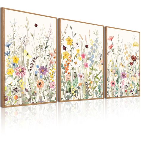 PRICES MAY VARY. 【RUSTIC WATERCOLOR FLOWER WALL ART】Flower canvas wall art is a perfect complement to modern rural themed wall decoration. The blooming flowers bring unique natural beauty to your space, making you feel like you are in the midst of flowers, bringing you a sense of relaxation. 【MATERIAL AND WORKMANSHIP】Botanical wall art canvas are printed on canvas with high-quality fade resistant ink, which will not fade over time. Floral picture is tightly tightened on a wooden sub frame to ens Wildflower Pictures, Flower Canvas Wall Art, Floral Wall Art Canvases, Pictures Wall, Wall Art Colorful, Floral Canvas, Wall Decor Pictures, Botanical Painting, Floral Wall Decor