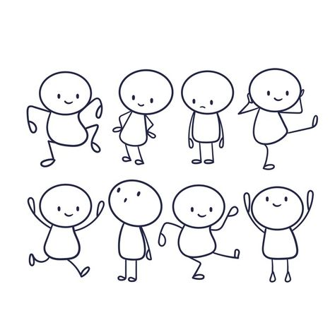 Easy To Draw Characters Simple, Simple Character Doodle, Simple Drawing Character, Drawing Easy People, Easy Stick Figure Drawing, Simple Animated Characters, Doodle Of People, Cute People Drawings Easy, Hand Simple Drawing