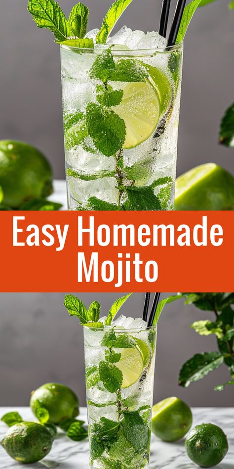 Learn how to make a simple and delicious mojito at home with this easy-to-follow recipe. How To Make Mojito, Mocktail Mojito Recipe, How To Make Mojito At Home, How To Make A Mojito, How To Make A Mojito Drink, Simple Mojito Recipe, Mint Plant Uses, How To Make Mojitos, Mojitos Recipe