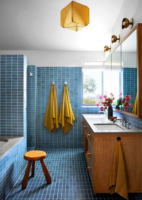 Studio Shamshiri, Cali House, Kid Bathroom, Tile Color, Bad Inspiration, Ranch Style Home, Bathroom Trends, House Interiors, Blue Bathroom