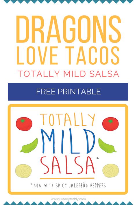 FREE DOWNLOAD. TOTALLY MILD SALSA LABEL FROM DRAGONS LOVE TACOS. FREE PRINTABLE. SALSA SLIME. SENSORY ACTIVITY. BEYOND THE BOOK. CHILDREN'S BOOK BOX. PRESCHOOL + TODDLER BOOK ACTIVITIES. Toddler Book Activities, Dragons Love Tacos Party, Recipe Free Printable, Toddler Book, Activity Books For Toddlers, Dragons Love Tacos, Mild Salsa, Taco Party, Sensory Activity