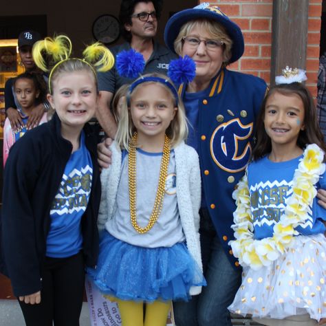 Hough Campus students show off their school spirit on Blue and Gold Day of Spirit Week Blue And Gold Spirit Week Outfits, Blue And Gold Spirit Day, Gold Spirit Day, Spirit Week Blue Day, Yellow Spirit Day, Blue And Gold Day Spirit Week, Blue And Gold Outfits School Spirit, Old Lady Costume, Homecoming Spirit Week