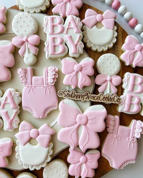 Loveee all the bows, I’ll take all of the girly bow orders please😍🎀 #bowthemebabyshower #babyshowercookies #bowcookies #louisianacookies #decoratedsugarcookies Baby Shower Theme Girl Bows, Pink Bow Baby Shower Cookies, Pink Bow Theme Baby Shower Ideas, Pink Bow Cookies, Baby Shower Bow Theme, Blush Pink Baby Shower Ideas, Bow Baby Shower Theme Girl, Coquette Baby Shower Theme, Pink Bow Baby Shower Theme