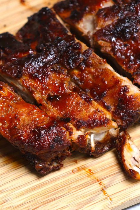 Sticky and Tender BBQ Pork Loin Back Ribs - IzzyCooking Pork Loin Rib Half Recipes, Pork Loin Back Ribs Grill, Pork Loin Rib End Roast Boneless, Pork Back Ribs Grill, Bbq Pork Loin Recipes Oven Baked, Pork Loin Back Ribs Recipes, Boneless Pork Loin Ribs Recipes, Pork Loin Ribs In Oven, Bbq Pork Loin Recipes