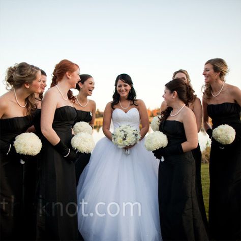 black bridesmaid dresses with gloves - Google Search Black Dress With Gloves, Free Wedding Website, White Bouquets, Black Bridesmaid, Bouquet Inspiration, Black Bridesmaids, Bridesmaid Bouquets, Black Dress Formal, Black Bridesmaid Dresses