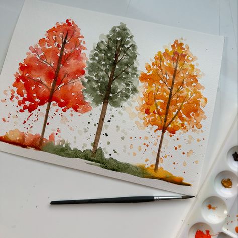 If you love Fall aesthetic as much as I do the upcoming September and October watercolor classes will be right up your alley. We’re painting Fall leaves, trees and pumpkins for the Fall lovers and art lovers. What else should we learn to paint? Give me some ideas 👇🏼. #huart #watercolor #watercolorart #fallaesthetic #fallleaves #falllover #artlovers #watercolorist #learnwatercolor #watercolorpainting #watercolorbeginners #duluth #duluthmn #art #artinspiration Acrylic Paintings Easy Simple, Watercolour Fall Paintings, Fall Trees Watercolor Paintings, Simple Autumn Painting Ideas, Fall Flower Painting Ideas, Fall Crafts Painting, Thanksgiving Painting Ideas Easy, Fall Watercolor Doodles, September Watercolor Paintings