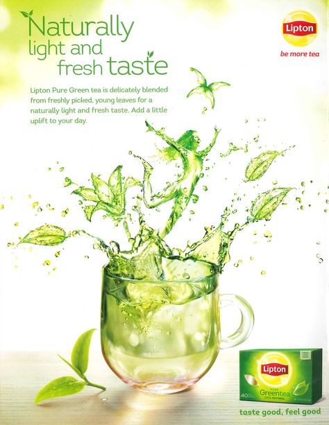 Lipton Green Tea ad circa 2015. Products Illustration, Drink Image, Lipton Green Tea, Clever Marketing, Product Banner, Fruit Poster, Lipton Tea, Tea Illustration, Advertising Pictures