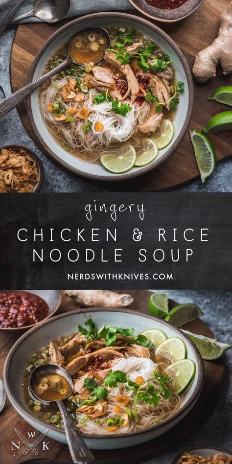 Chicken Noodle Soup Rice Noodles, Spicy Rice Noodle Soup, Asian Chicken Soup Noodle, Pho Rice Noodle Recipes, Asian Chicken And Rice Soup, Chicken Soup With Rice Noodles, Chicken Rice Noodle Recipes, Rice Noodle Recipes Soup, Easy Rice Noodle Soup