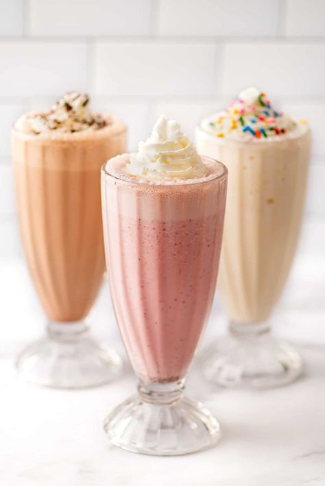 Your cheat sheet of 30+ milkshake recipes. Make almost any milkshake with vanilla ice cream and a few simple ingredients. Ice Cream Smoothie Recipes, Fruit Milkshake Recipe, Vanilla Milkshake Recipe, Malt Recipe, Fruit Milkshake, Milkshake Recipe Easy, Peanut Butter Shake, Ice Cream Smoothie, Chocolate Fudge Sauce