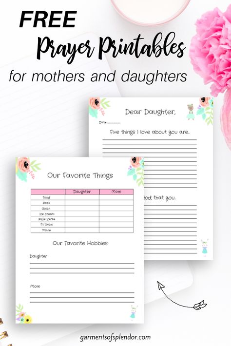 Grab this FREE mother/daughter prayer journal to deepen your relationship with your daughter and pray for her at the same time! #prayer journal #mother/daughter journal #journalforgirls Mother Daughter Journal Prompts, Mother Daughter Bible Study, Mother Daughter Crafts, Mother Daughter Journal, Godly Mother, Mother Daughter Activities, Christian Retreat, Prayers For My Daughter, Daughter Activities