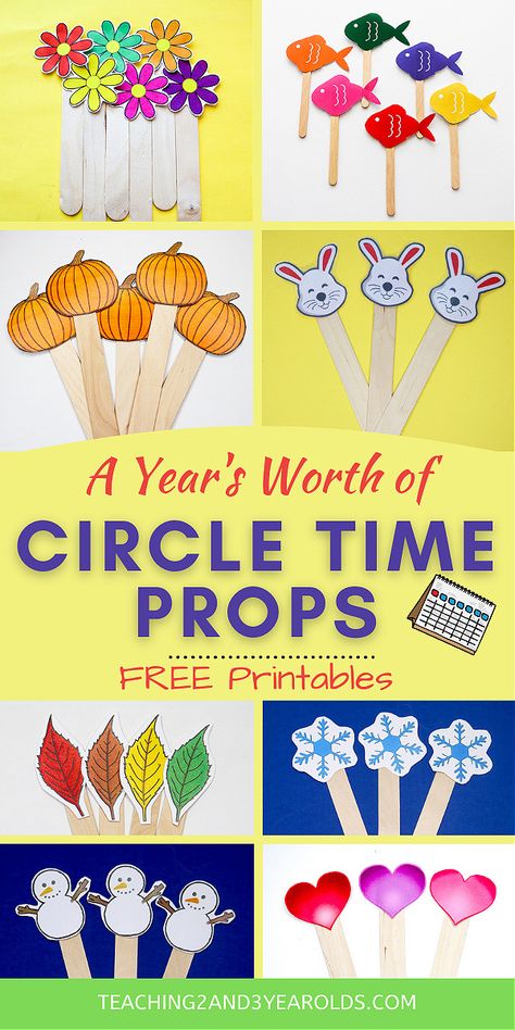 This collection of toddler and preschool circle time props includes activities for the entire year! #circletime #classroom #toddlers #preschool #printables #props #music #teachers #teaching2and3yearolds Circle Time Weather Ideas, Story Time Activities Preschool, Preschool Stories With Props, Circle Time Story Props, Circle Time Color Activities, Preschool Songs With Props, All About Me Preschool Circle Time, Three Year Old Classroom Themes, Childcare Classroom Setup