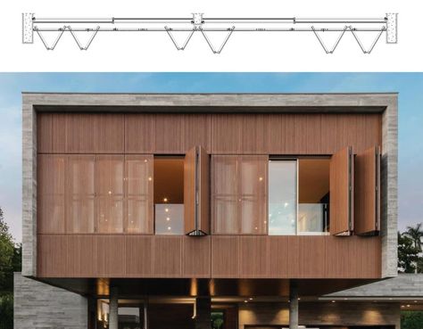 Accordion Doors And Windows: Opening Façades To The Outside | ArchDaily Facade Window, Accordion Doors, Wooden Facade, Facade Architecture Design, Casa Country, Wooden Shutters, Doors And Windows, Balcony Design, Facade Architecture