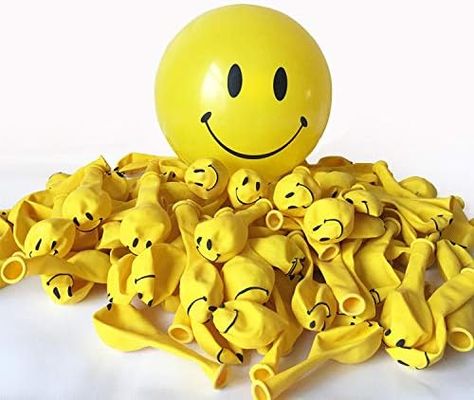 On Happy Dude Theme - first brithday Balloons Smiley Face Party, Smiley Face Gifts, Emoji Balloon, Black And White Balloons, Yellow Smiley Face, Yellow Balloons, 90s Theme, Mini Balloons, Theme Party Decorations