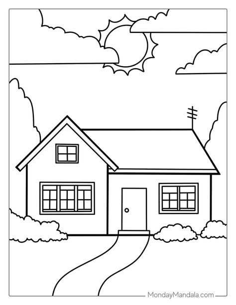 40 House Coloring Pages (Free PDF Printables) Home Pictures Drawing, Real Estate Coloring Pages, Drawing Sheets For Colouring, Christmas Village Drawing Easy, Family Coloring Pages Free Printable, Basic House Drawing, House Colouring Pages Free Printable, Home Drawing For Kids, House Templates Free Printable