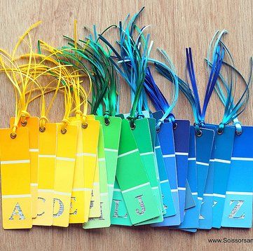 Paint Chip Rolodex Paint Samples Crafts, Paint Chip Cards, Paint Chip Crafts, Budget Birthday, Paint Chip Art, Chip Art, Paint Sample, Diy Back To School, Bookmark Craft