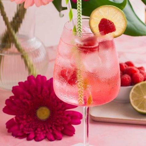 gin and sprite - a pink cocktail drink Gin Rosa, Bloom Party, Pink Gin Cocktails, Rose Drink, Strawberry Gin, Cocktail Pink, Cocktail Rose, Girly Drinks, Cocktail Gin