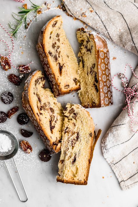 Chocolate panettone with pecans | Cravings Journal Chocolate Panettone, Panettone Recipe, Breakfast Chocolate, Brioche Recipe, Christmas Holiday Cake, Dessert Photography, Winter Desserts, Candied Fruit, Christmas Breakfast